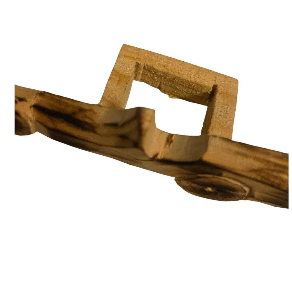 Handmade Racecar Wooden Scarf Slide Holder Car Shaped Folk Art